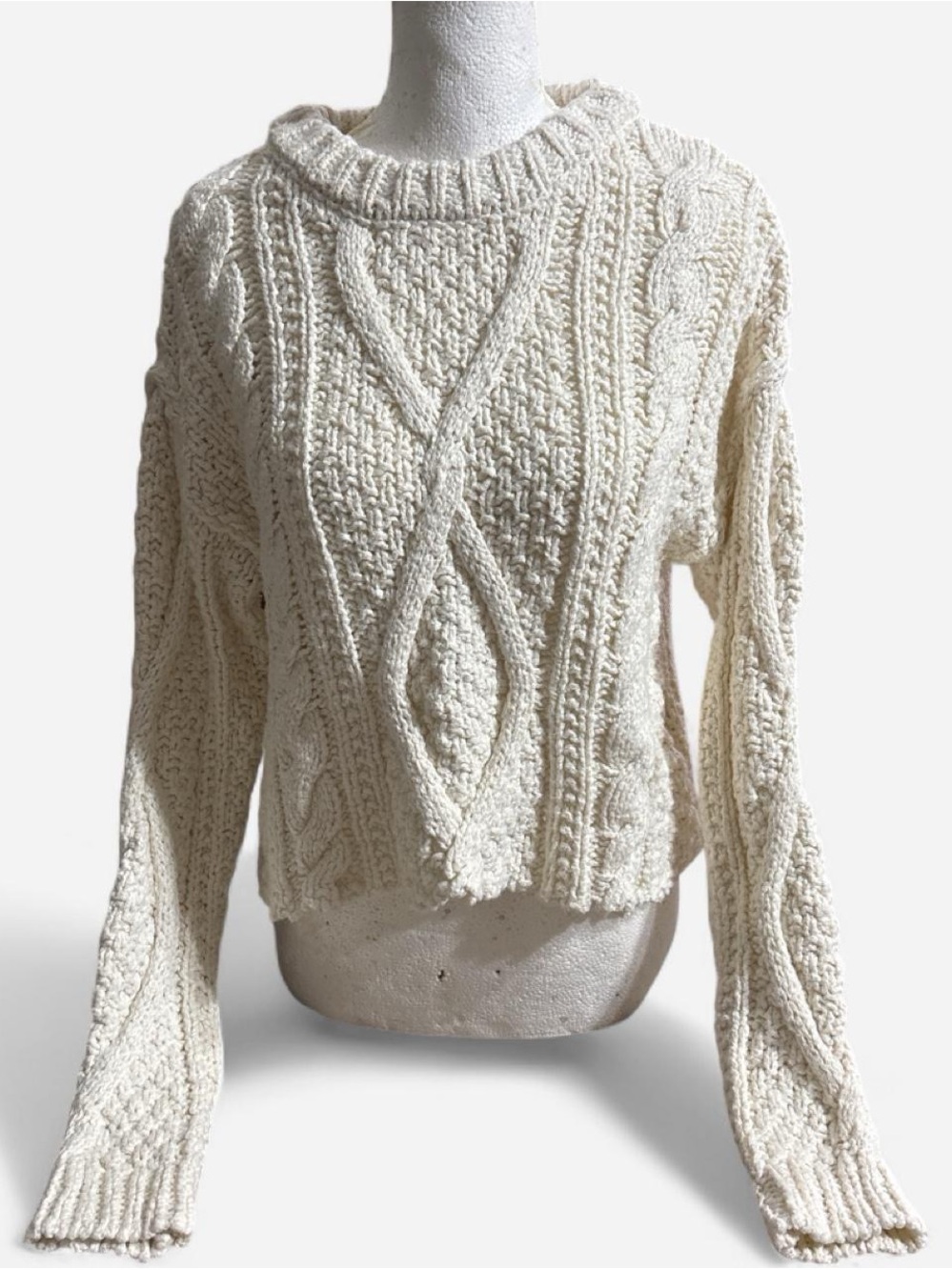 Free People Cutting Edge Cable Knit Pullover Sweater - Cream